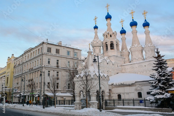 Fototapeta MOSCOW, RUSSIA - January 17, 2021: View of Nativity Church at Putinki