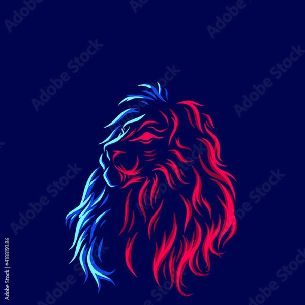 Fototapeta Lion head line pop art potrait logo colorful design with dark background. Abstract vector illustration.