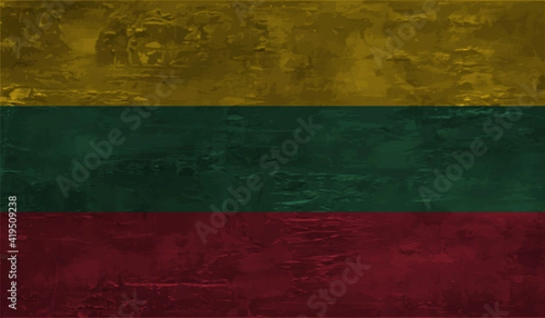 Fototapeta Grunge Lithuania flag. Lithuania flag with waving grunge texture. Vector background.