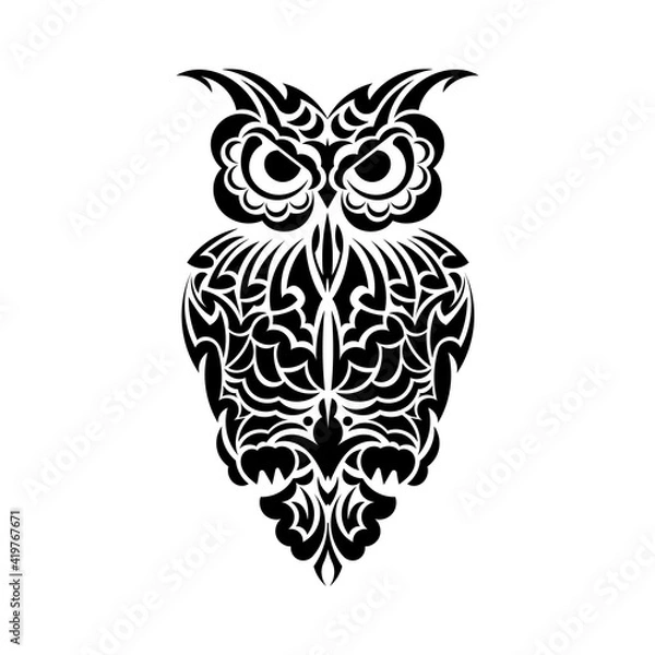 Fototapeta Owl tattoo isolated on white background. Vector