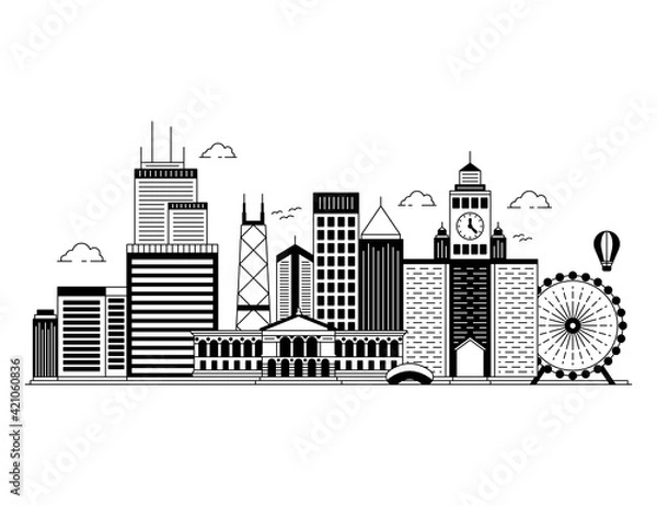 Fototapeta 
Chicago illustration in glyph style vector, city landmark 

