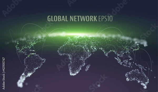 Fototapeta World network iot telecommunication vector background. IOT tech graph. Trade decentralized blockhain background