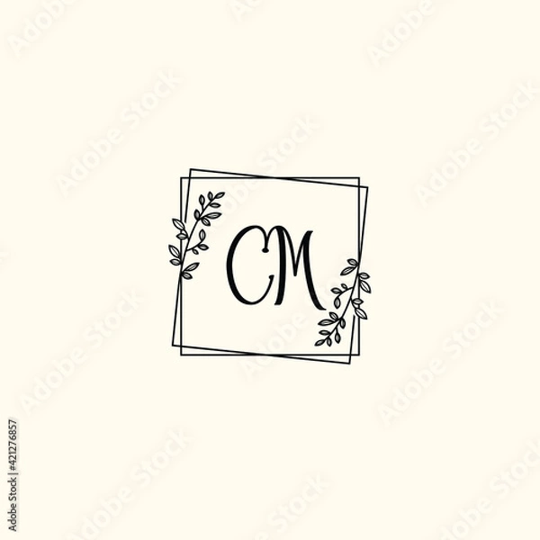 Fototapeta CM initial letters Wedding monogram logos, hand drawn modern minimalistic and frame floral templates