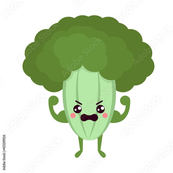 Obraz Isolated broccoli cartoon kawaii. Cartoon of a vegetable - Vector illustration