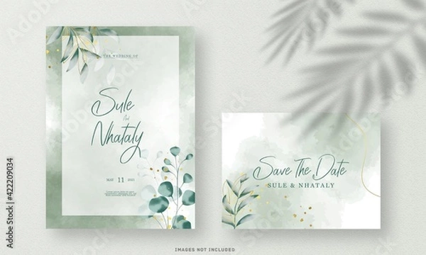 Fototapeta The Green Wedding Invitation card With flower watercolor