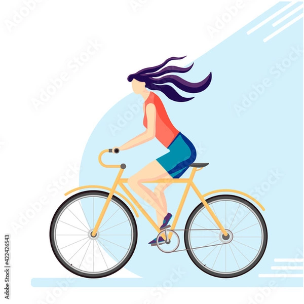 Fototapeta Girl cyclist.
Active, sporty lifestyle and healthy lifestyle, ecological transport.
Vector illustration in a flat style.