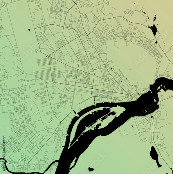 Fototapeta Bangui, Central African Republic - Urban vector city map with parks, rail and roads, highways, minimalist town plan design poster, city center, downtown, transit network, street blueprint