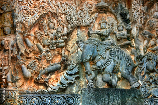 Fototapeta Wandrelief, Hoysaleshwara-Temple, Halebid, Indien