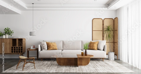 Fototapeta Interior Living Room Wall Mockup - 3d Rendering, 3d Illustration 
