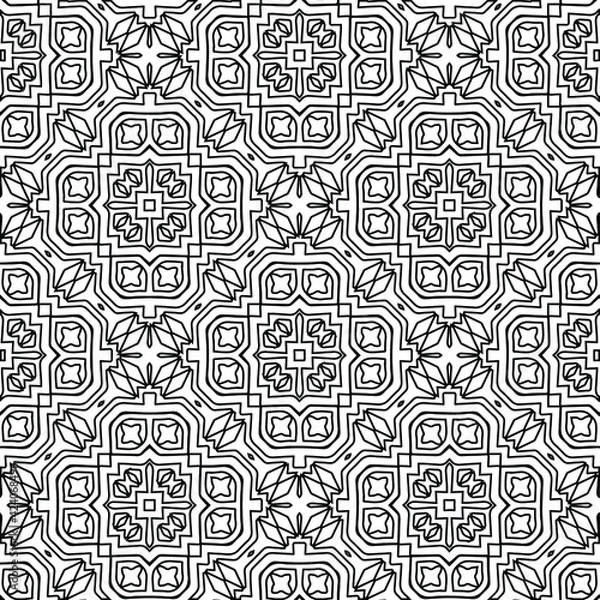 Fototapeta Geometric vector pattern with triangular elements. Seamless abstract ornament for wallpapers and backgrounds. Black and white colors. 