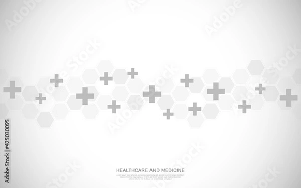 Obraz Vector illustration of a medical background with hexagons and crosses. Concepts and ideas for healthcare and medicine design