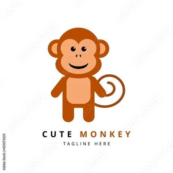 Fototapeta cute monkey logo cartoon illustration vector graphic