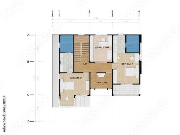 Fototapeta Third floor plan, Proposal of planning house