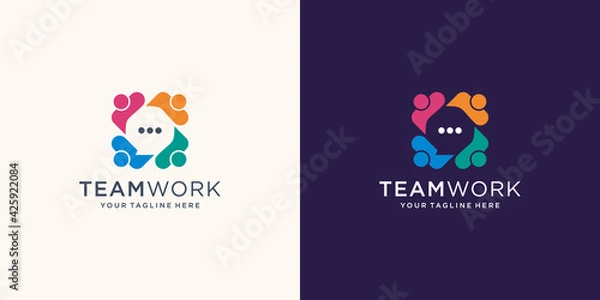 Fototapeta Abstract people vector logo design represents teamwork, diversity, signs and symbols. Premium Vector