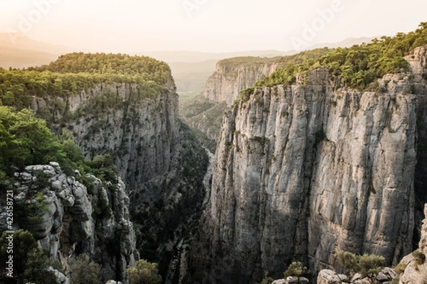 Fototapeta Early morning, just after sunrise. Tazi Canyon (Bilgelik Vadisi) in Manavgat, Antalya, Turkey. Amazing landscape and cliff. Greyhound Canyon, Wisdom Valley.