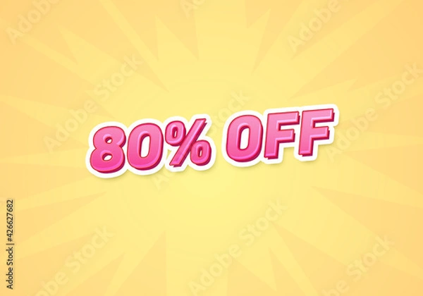 Fototapeta 80 percent off discount word concept. 80 percent off discount on yellow background. use for cover, banner, blog.