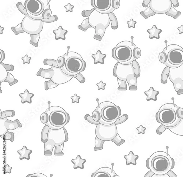 Fototapeta Cute Cosmonaut and Stars Seamless Pattern. Vector