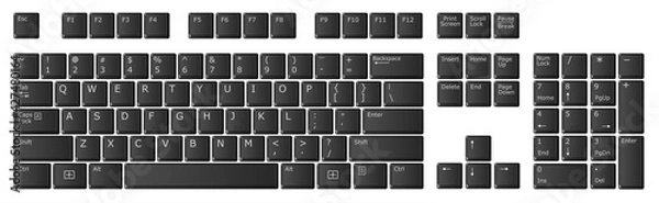 Fototapeta Computer keyboard with numeric keypad, black, US international layout