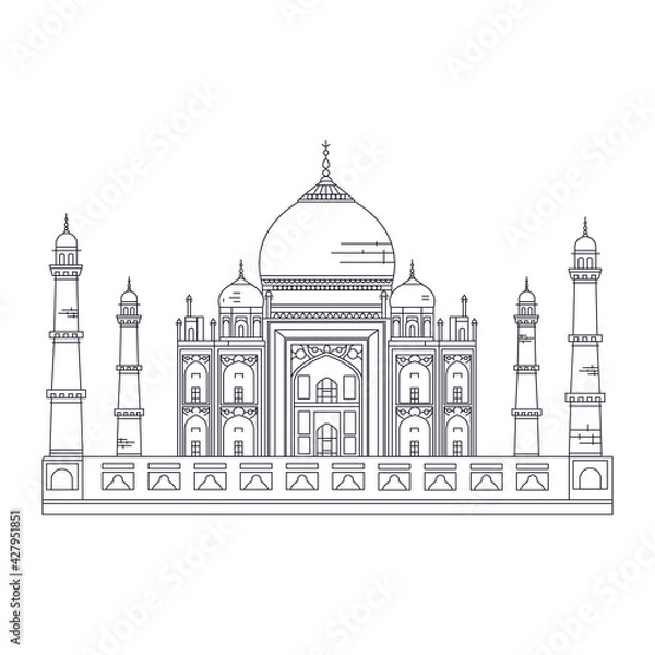 Fototapeta Taj Mahal contour illustration. Symbol of India Taj Mahal vector. A cultural and tourist destination in India. World Historical Landmark