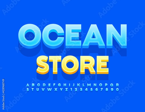 Fototapeta Vector colorful logo Ocean Store. Modern 3D Blue Font. Creative Alphabet Letters and Numbers