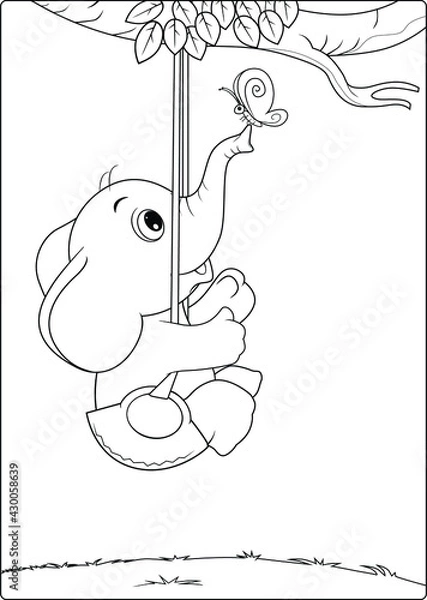 Fototapeta coloring sheet for children  cute baby elephant ,vector illustration best for learning colouring kids.