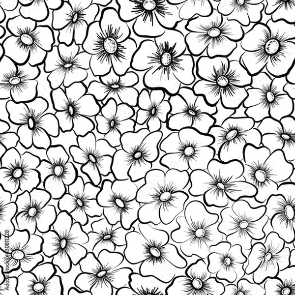 Fototapeta abstract floral seamless pattern on black with white background