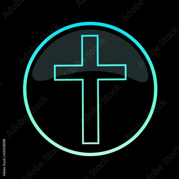 Fototapeta glowing cross in a round frame on a black background