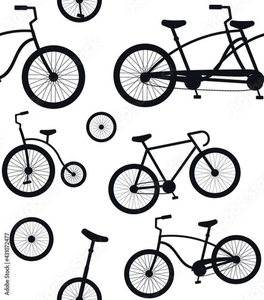 Fototapeta Vector seamless pattern of flat bicycle silhouette isolated on white background