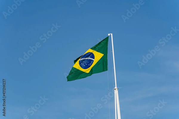 Fototapeta Brazils flag. Flag of Brazil in the wind.