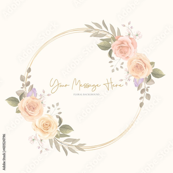 Fototapeta Elegant floral frame with blooming roses design