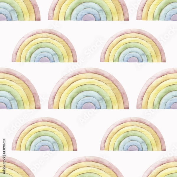 Fototapeta Watercolor digital seamless wallpaper of wooden rainbow. Great for printing, web, textile design, souvenirs, scrapbooking and other creative ideas.