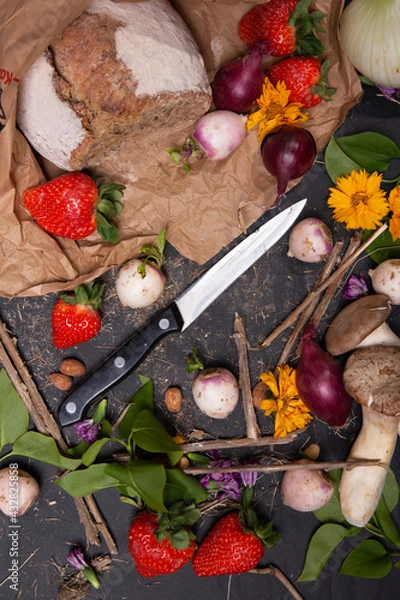 Fototapeta still life with vegetables Knife