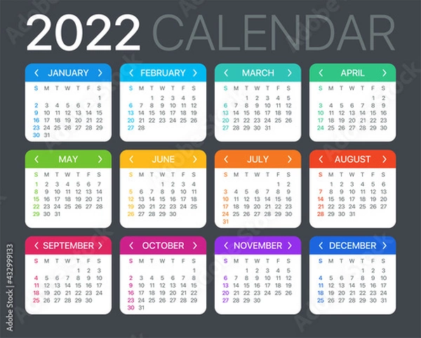 Fototapeta 2022 Calendar - vector template graphic illustration - Sunday to Monday