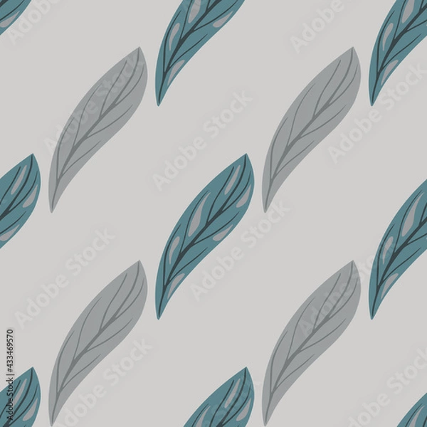 Fototapeta Minimalistic abstract nature seamless pattern with doodle leaf shapes. Grey background. Spring foliage print.