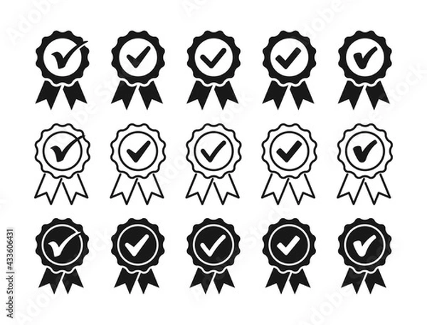 Fototapeta Set of check mark icons. Approval badge vector symbols.