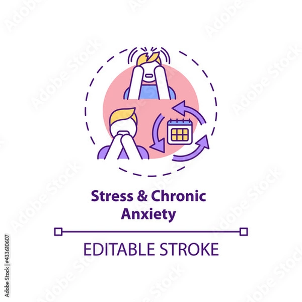 Fototapeta Stress and chronic anxiety concept icon. Mental health problems. Self control issues outcome idea thin line illustration. Vector isolated outline RGB color drawing. Editable stroke