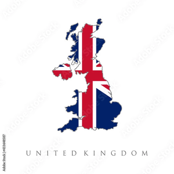 Fototapeta map of united kingdom. Map and flag of UK. United Kingdom of Great Britain and Ireland map. National british flag with cross (red, white, blue colors). White background.