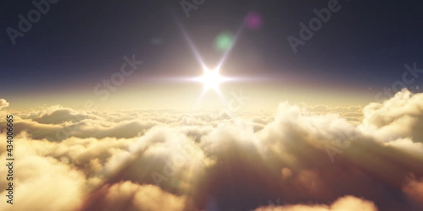 Fototapeta above clouds sunrise sun ray illustration