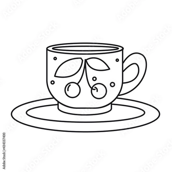 Fototapeta Coloring page. Black and white illustration of a cup of tea. 