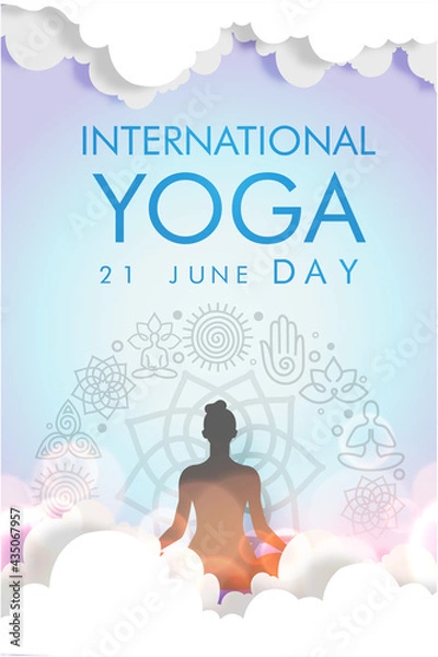 Fototapeta International Yoga day 21 june web banner EPS10 vector.Meditation Practice Yoga Colorful Fitness Concept. Vector illustration