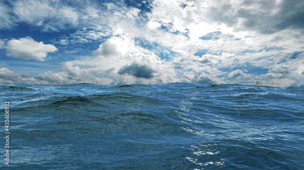 Fototapeta View of the horizon between restless water surface and the heavily clouded sky in the daytime - 3d illustration