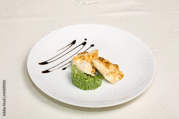 Fototapeta Baked chicken with side dishes of rice