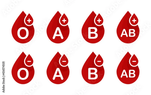 Fototapeta Blood group vector illustration. Drops of red blood icon set. Blood test. Healthcare, medical concept.