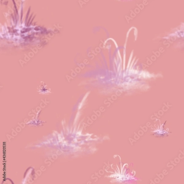 Fototapeta Seamless pattern of abstract purple plants on a pink background for textiles.