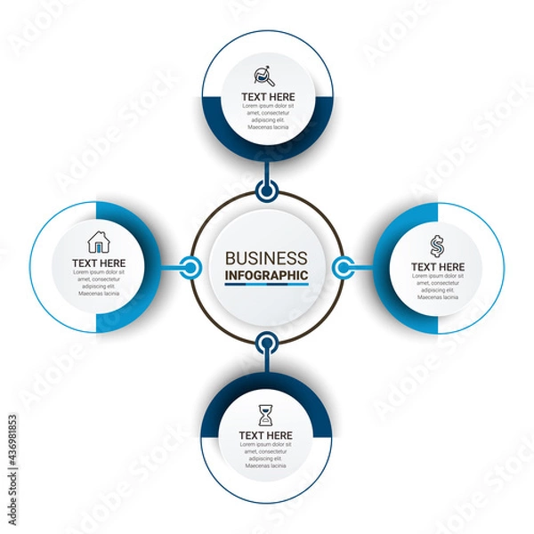 Fototapeta Infographic template design with icons and circles. Abstract elements of graph, diagram with steps, number options, parts or processes.