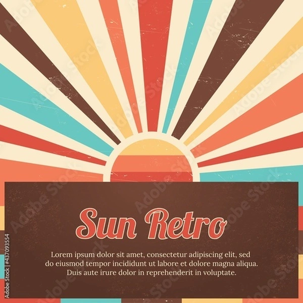 Fototapeta Sun retro square banner. Colourful summer vintage background.