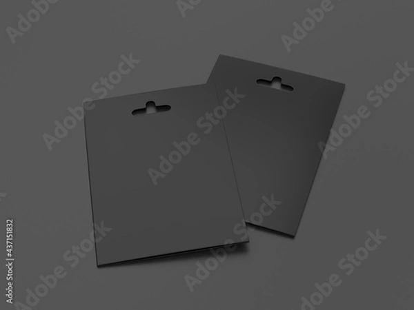 Fototapeta Blank mobile sim card hang tab packaging template, 3d render illustration.