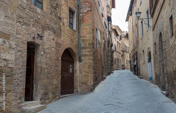 Fototapeta Empty street in the medieval historical town of montepulciano Tuscany, Italy