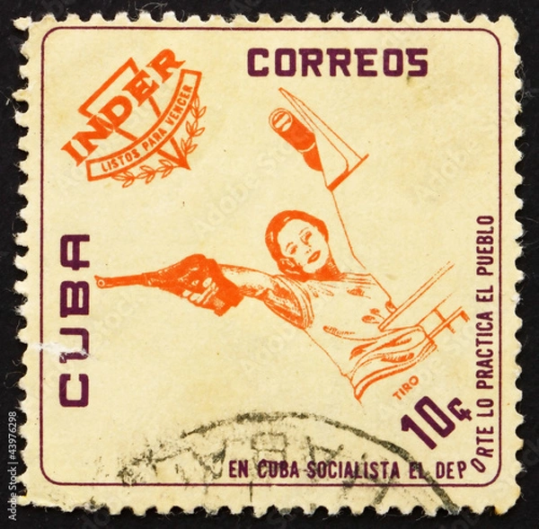 Fototapeta Postage stamp Cuba 1962 Pistol Shooting