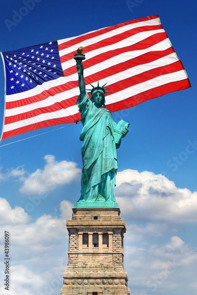 Fototapeta Statue de la Liberté et drapeau des Etats-Unis.